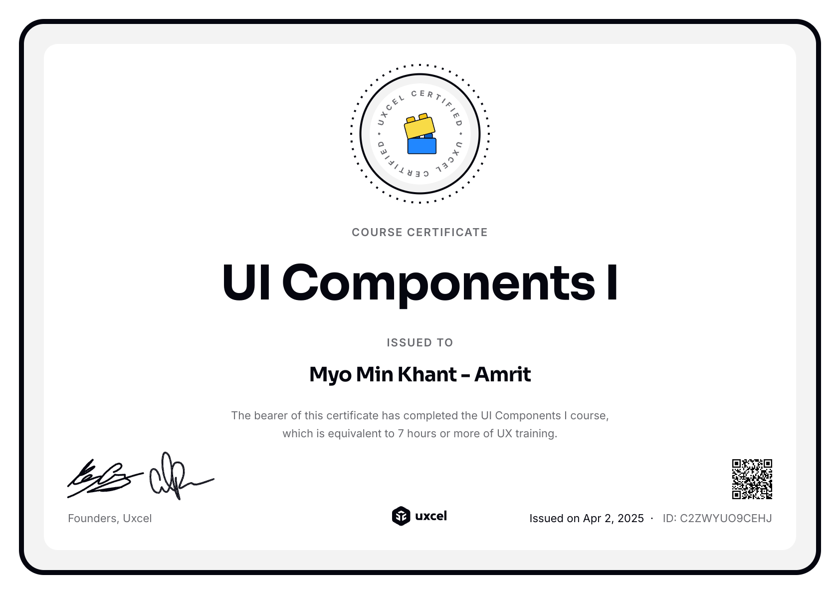 Myo Min Khant's certificate